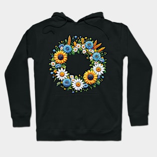 A colorful wreath woven with cornflowers, daisies and sunflowers Hoodie